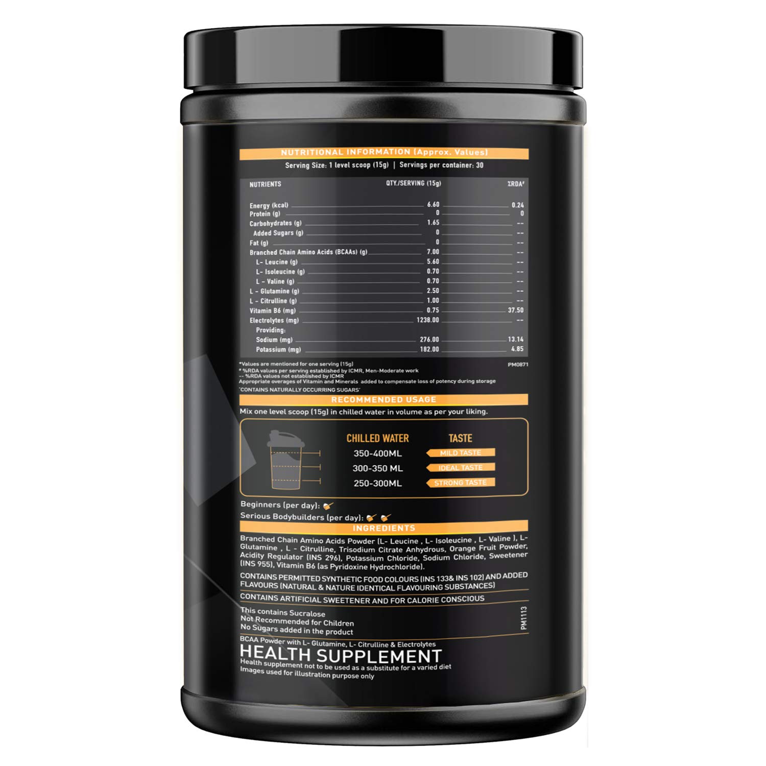 MuscleBlaze BCAA Gold 8:1:1 Amino Acid (450gm, 30 Servings) - NUTRIARA